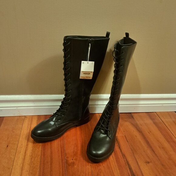 New! Black Zara knee high lace up combat boots Faux leather - Size 7.5 - BNWT! - Picture 2 of 2